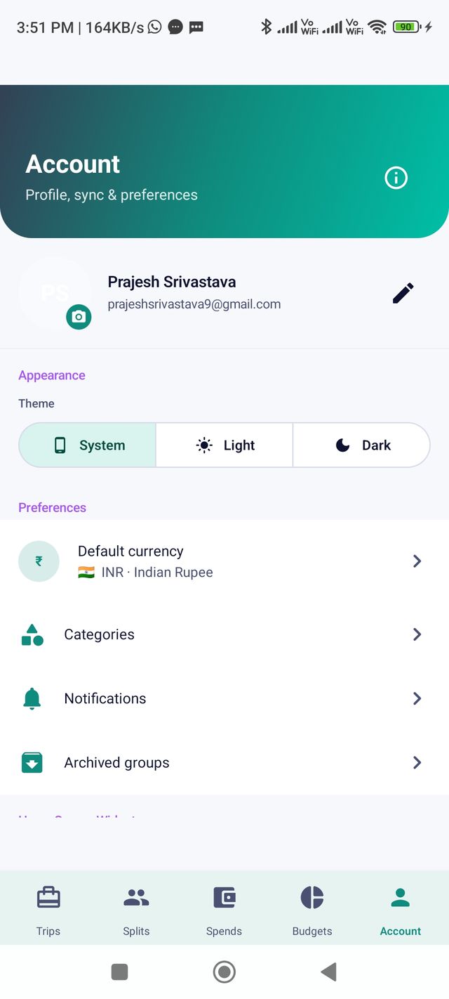 Account — profile, theme and preferences