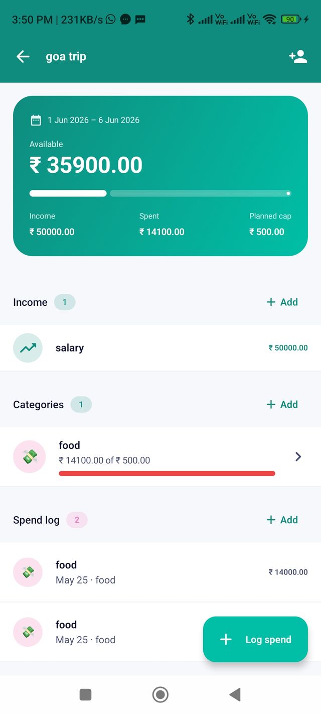 Budget — income, categories and caps