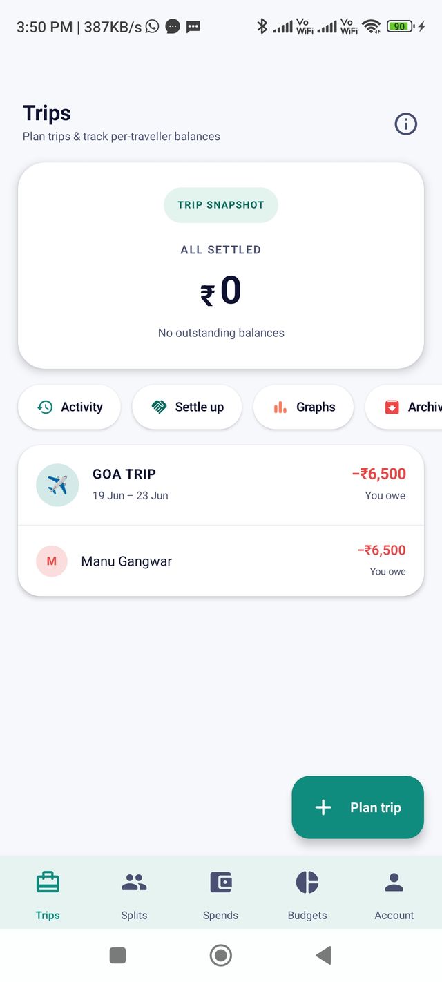 Trips — per-traveller balances